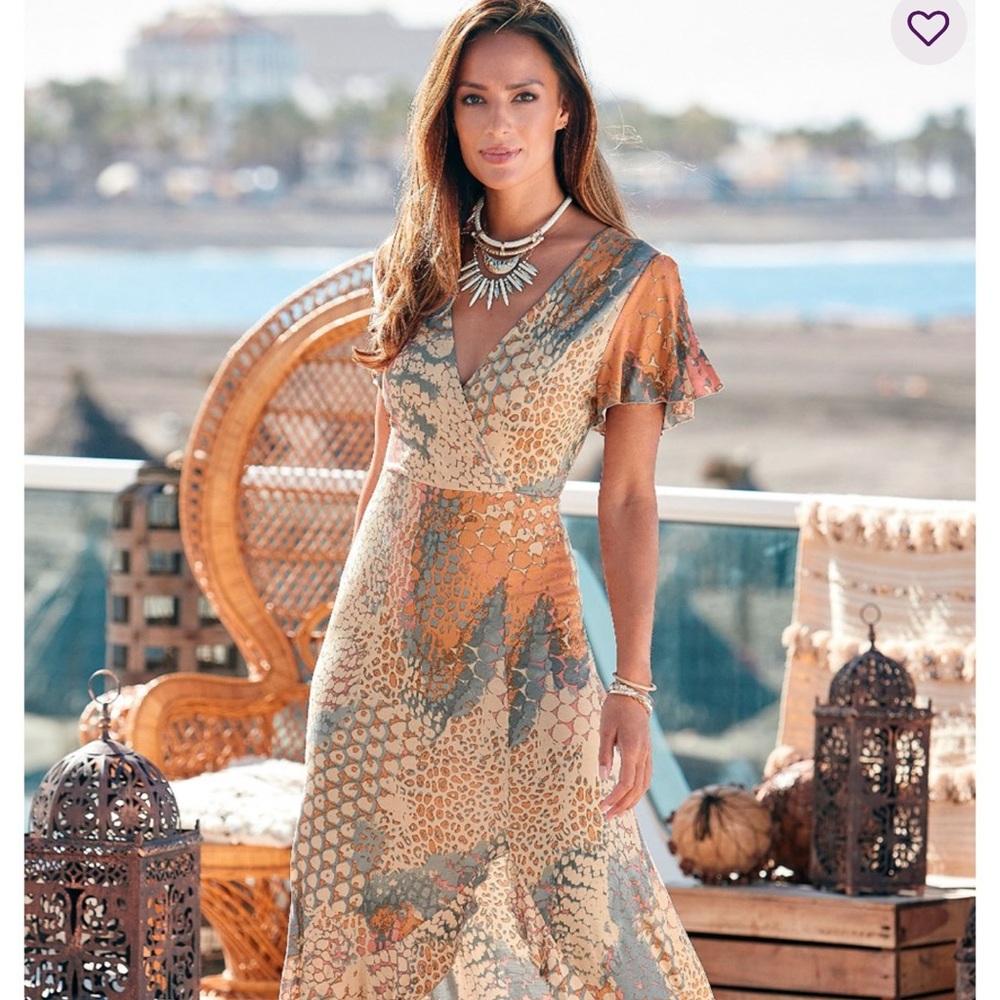 Elegant Brand New Lascana Printed Multicolor Maxi Dress with Side Slit!